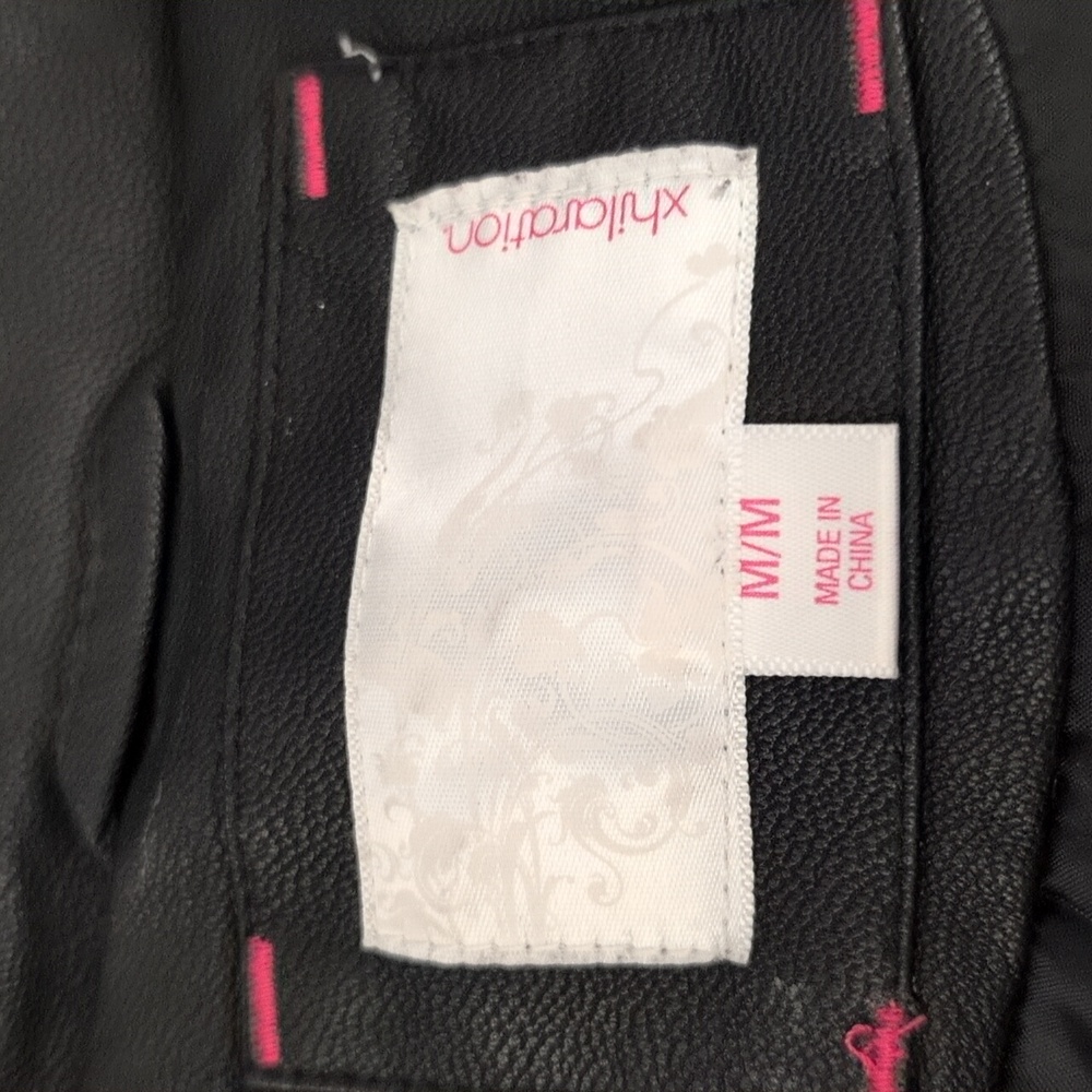 FREE! Faux Leather Jacket With Plaid Sleeves - Picture 9 of 10